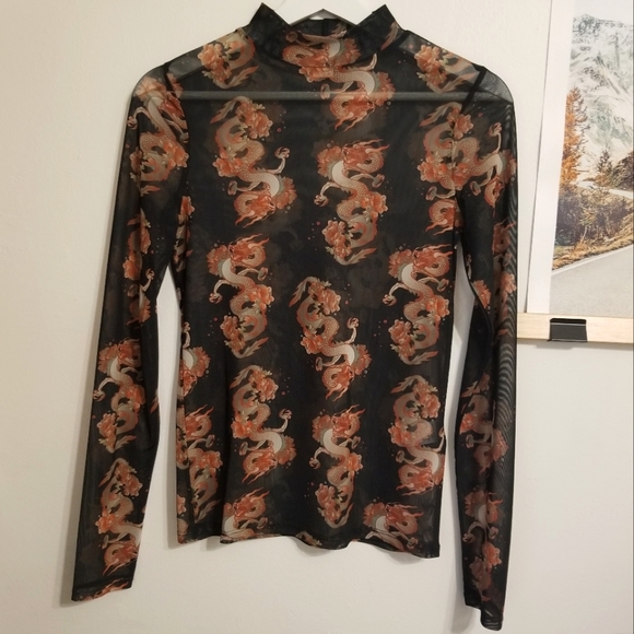 Dragon print mesh mock neck - Picture 2 of 4